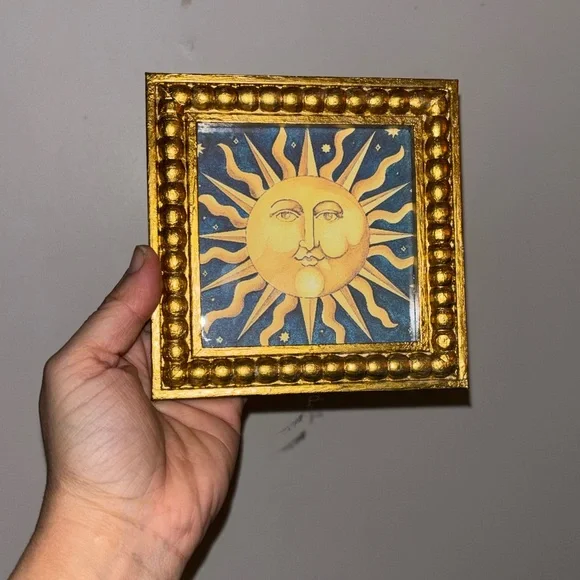 Celestial Moon & Stars Mary Beth Zeitz Gold Themed Copy Frame Art 5”x 5” - Picture 7 of 8